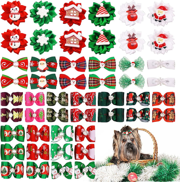 100 Dog Hair Bows - Christmas Theme Grooming Accessories