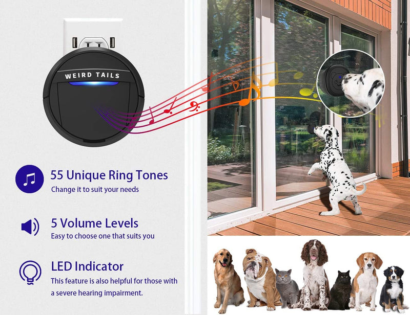 Wireless Dog Doorbell for Potty Training with LED Light and 55 Melodies