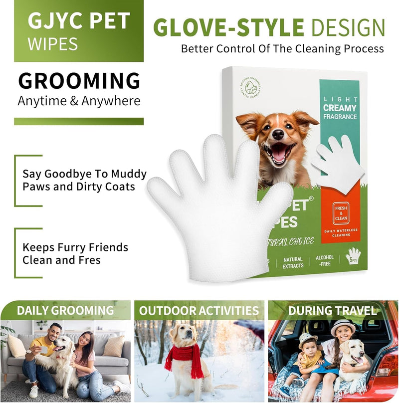 Glove-Shaped Pet Cleaning Wipes - All-In-One for Paws, Butt, Ears, and Whole-Body Cleaning, Contains Natural Plant Extracts [5PCS]
