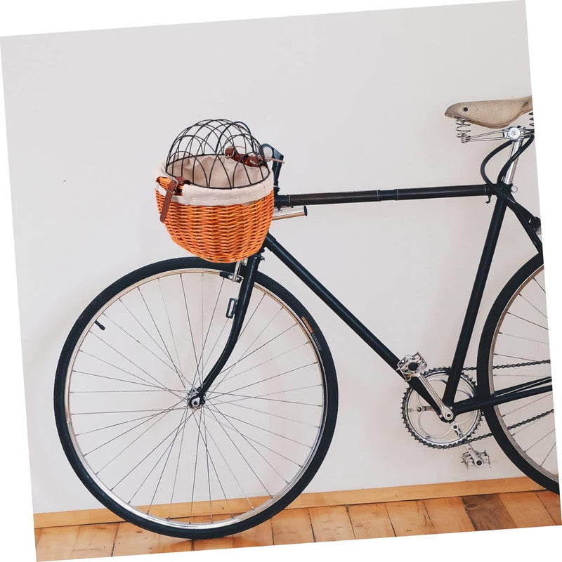 Woven Rattan Bike Storage Basket with Removable Lid - Bicycle Accessory