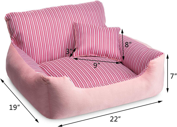 Hollypet Warm Plush Pet Bed with Pillow - Pink