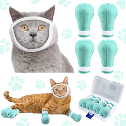 Hillban Cat Grooming Muzzle with Silicone Boots and Face Guard - Medium