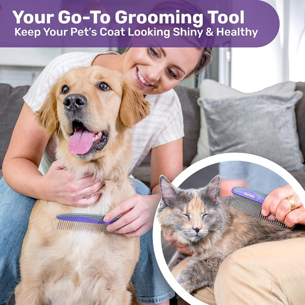 Hertzko Pet Combs - Small & Large Comb Included for Both Small & Large Areas - Removes Tangles, Knots, Loose Fur and Dirt - for Everyday Use for Dogs and Cats with Short or Long Hair (Pack of 2)