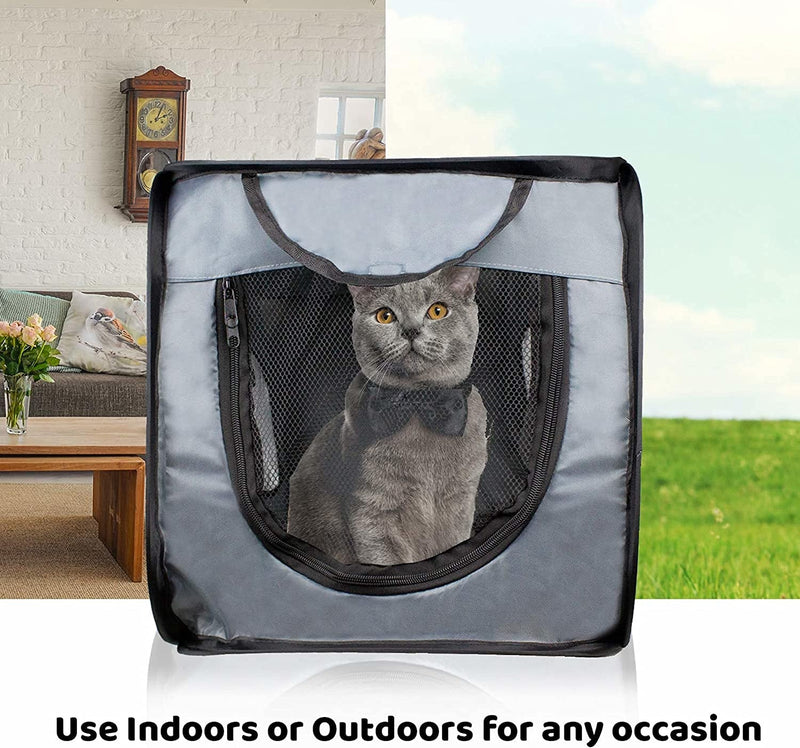 Pet Playpen  Foldable Cat Crate - Standard Grey - 5x15x25 - with Straps for Car Seat