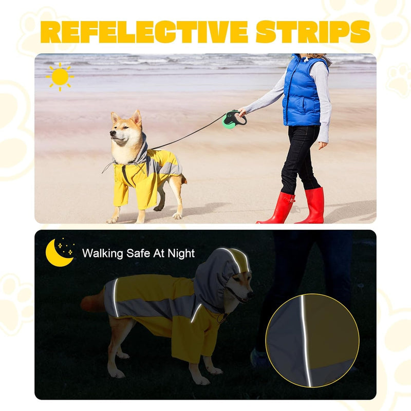 Yellow  Grey Dog Raincoat - Water Proof  Adjustable S-XXL