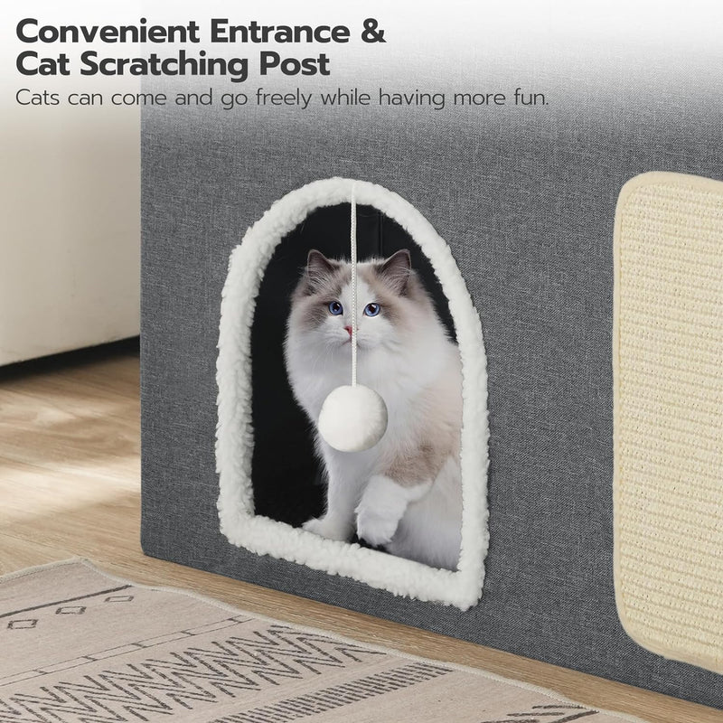 HOOBRO Cat Litter Box Enclosure, 35.4" Hidden Litter Box Enclosure, Cat Litter Box Furniture with Cat Mat, Including Scratching Board and Cat Toy, Waterproof, Easy Assembly, Gray GYZ90MW03