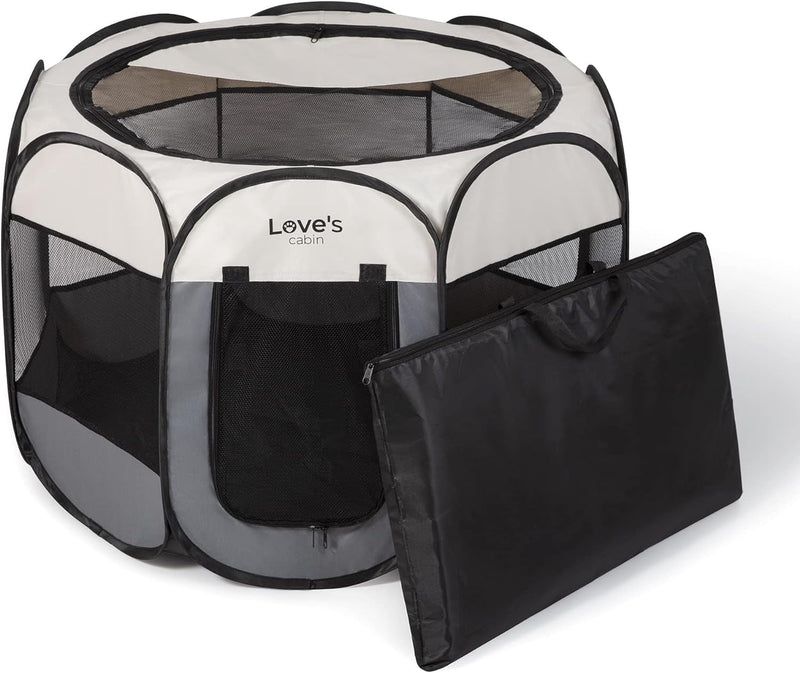 Loves Cabin Small Dog Playpen with Carrying Case Removable Top - Grey