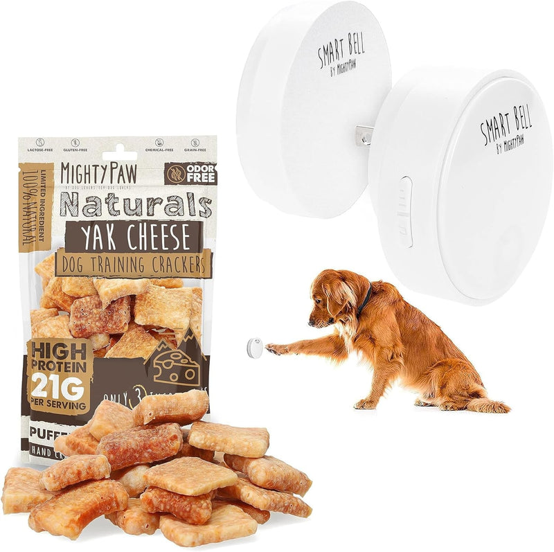 Wireless Dog Bell and Treat Bundle - Mighty Paw Smart Bell 20  Yak Cheese Training Crackers 1 Activator