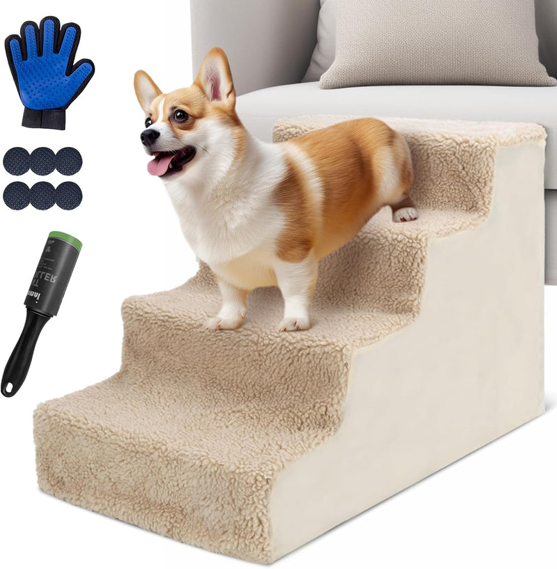 High Density Foam Dog Stairs 3 Tier for Small Dogs - Non-Slip Waterproof with Ramp  Lint Roller