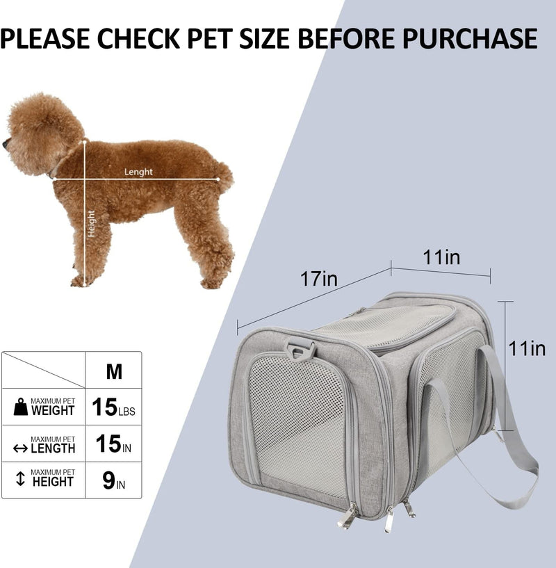 Henkelion Pet Carrier - TSA Airline Approved Soft Sided Travel Carrier for SmallMedium Cats  Dogs Up to 15 lbs - Collapsible  Grey