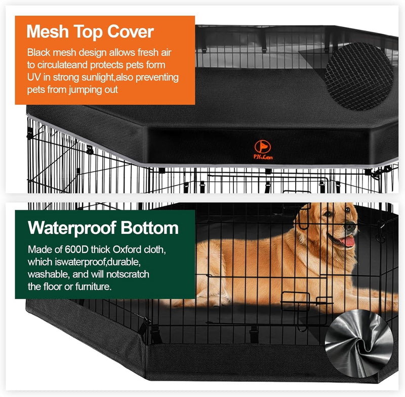 Metal Dog Playpen with Cover  Bottom Pad - 8 Panels 30H - SmallMedium Pets