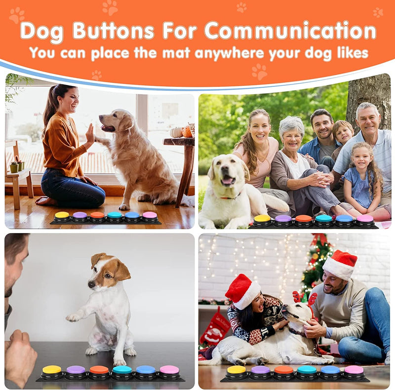 Dog Training Buttons Set with 4 Recordable Buttons 24 Scene Patterns Mat and Batteries - 30 Sec Sound Pet Training Toy