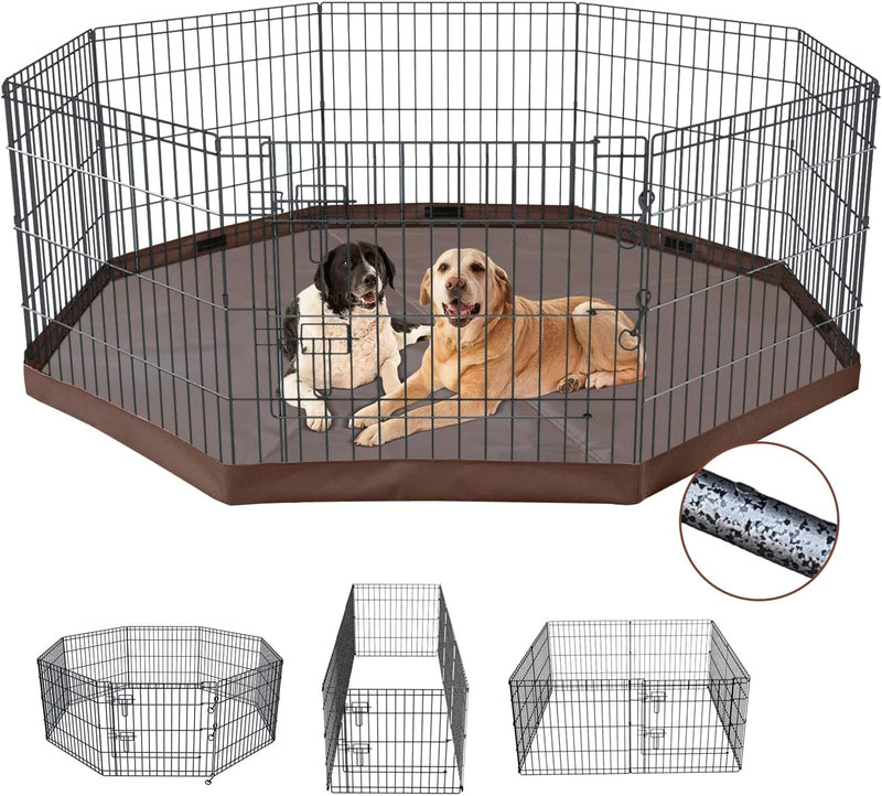 Foldable Dog Exercise Playpen with Top Cover - Silver Metal 8 Panels OutdoorIndoor - 30 Height