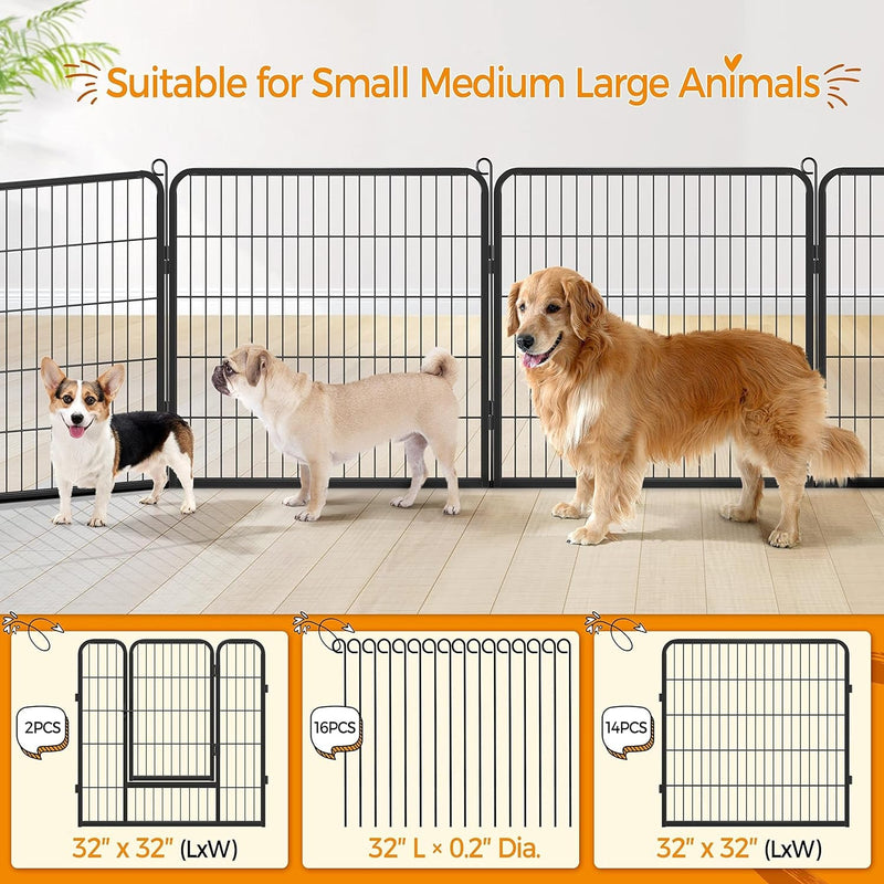 16-Panel Foldable Dog Playpen - Outdoor Fence for Various Animals - Durable 32x32 Inches