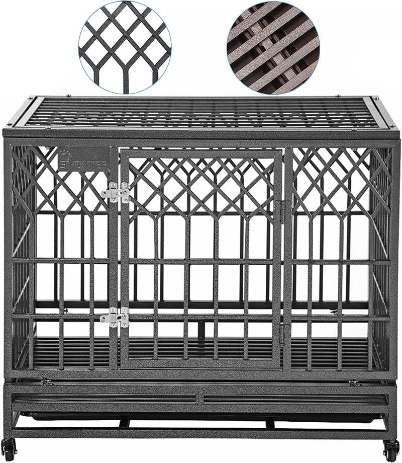 Heavy Duty Metal Dog Cage with Wheels Y Shape Brown - 38In Pet Kennel Crate Playpen