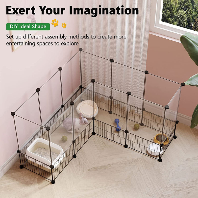 CAHOME Pet Playpen for Small Animals - DIY Exercise Fence and Cage for Guinea Pigs and Puppies Portable and Expandable 495L x 254W x 226H