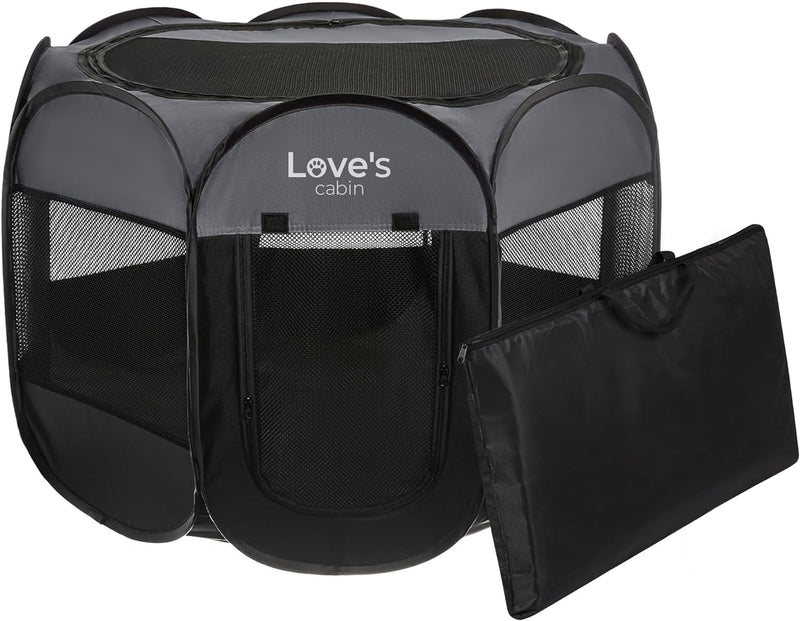 Loves Cabin Small Dog Playpen with Carrying Case Removable Top - Grey