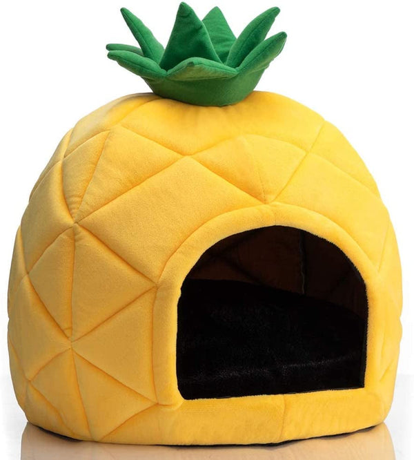 Yellow Pineapple Pet Bed for Cats and Small Dogs - Cozy Nest Sleeping House by Hollypet