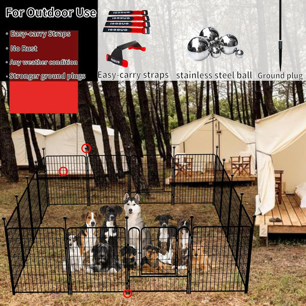 IndoorOutdoor Portable Dog Playpen with Easy-Carry Straps - 3Ft High Rustproof MediumLarge Dogs Camping RV Yard 2 Add-On Panels