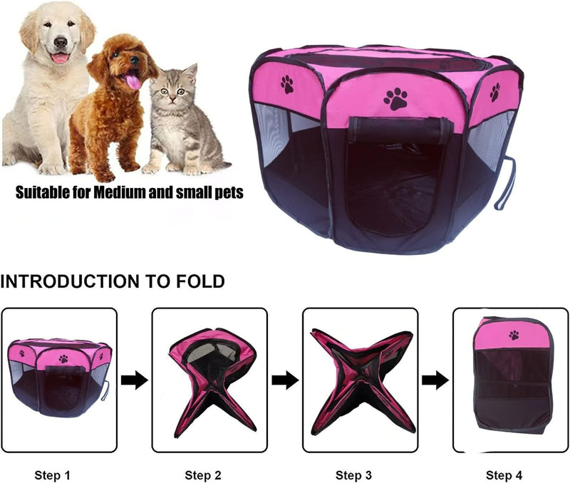 Portable Pet Playpen for Small Animals with Carrying Case and Waterproof Bottom - OutdoorIndoor Play Area for Cats Dogs Puppies Rabbits and Kittens S 287x287x16 - Rose Color