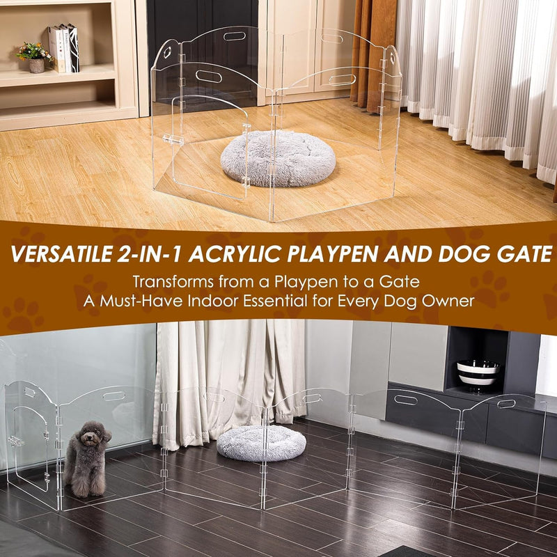 6 Panel Foldable Dog Playpen with Door - 144 Extra Wide Acrylic Fence