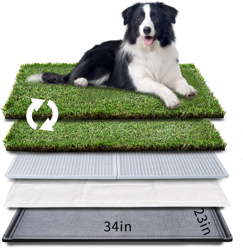 Hq4Us Dog Grass Pad with Tray Large Dog Litter Box Toilet 34”×23”, 2×Artificial Grass for Dogs,Pee Pad, Realistic, Bite Resistance Turf, Less Stink, Potty for Balcony,