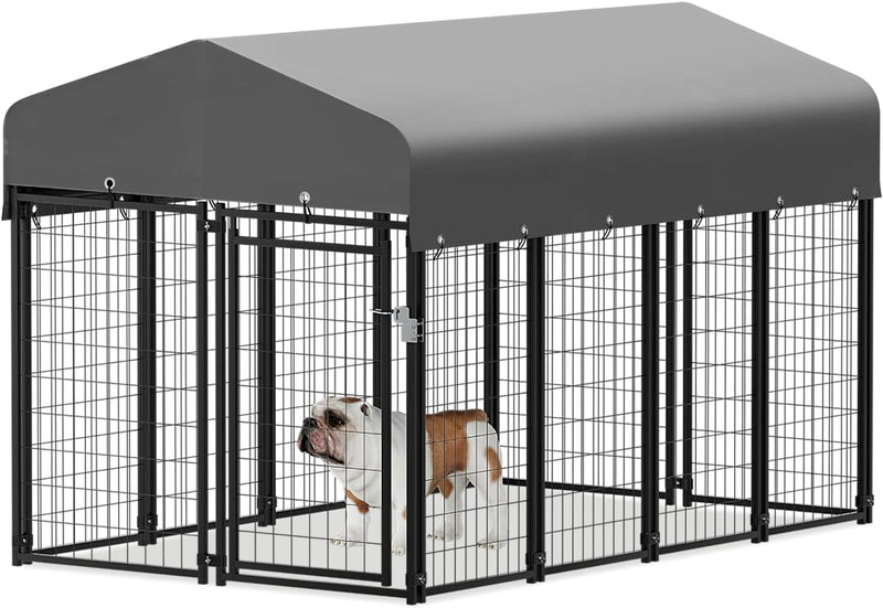 Heavy Duty Outdoor Dog Run Enclosure for SmallMedium Dogs - Metal Kennel with Roof and Rotating Feeding Doors Expandable Playpen - 14 Panels