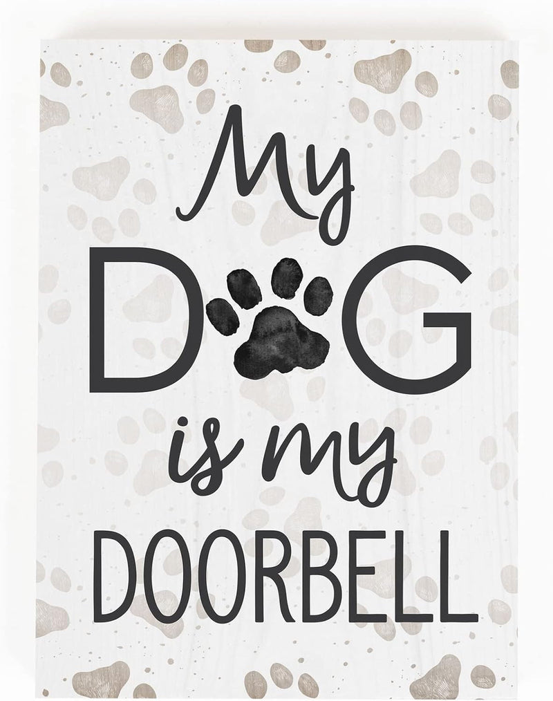 Wooden Dog Pawprint Tabletop Sign - 725 x 55 Grey Pine Wood Doorbell Block