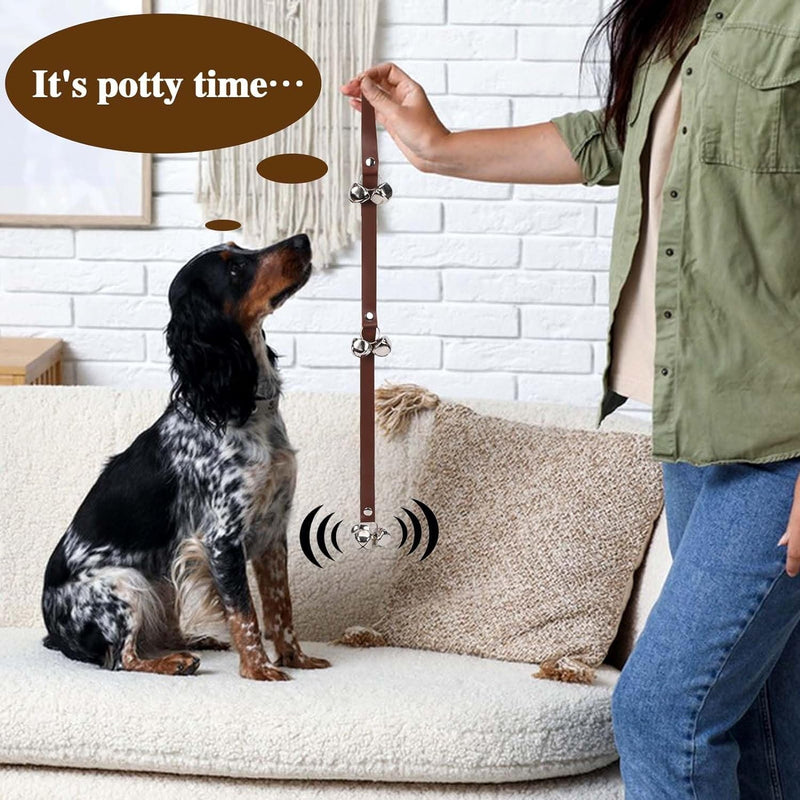 Potty Training Leather Dog Door Bell - Adjustable Copper Bell for Dog Potty 1 Pack Brown