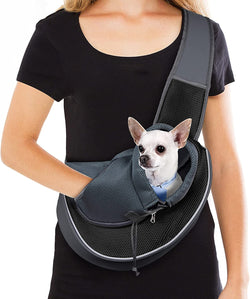 WOYYHO Pet Dog Sling Carrier - Adjustable Strap Zipper Opening for Small Dogs - Black