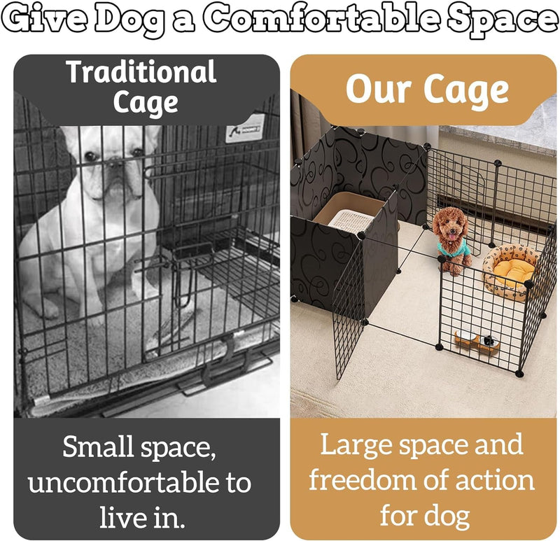 Indoor Portable Dog Playpen with Door - 14 Panels Metal Wire for Small Animals Black