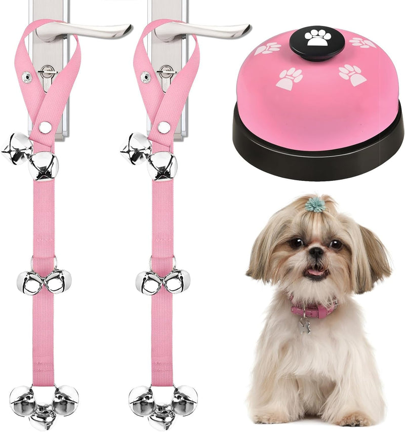 3 Pack Dog Doorbells - Pet Training Bells for Potty Training and Communication - Large Adjustable Strap Bell Pink