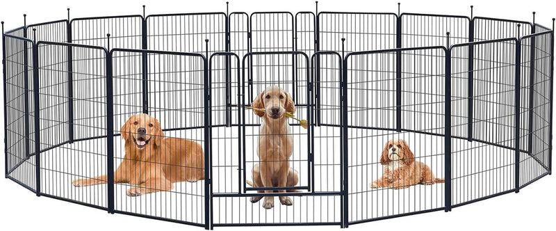 Portable Metal Pet Playpen - IndoorOutdoor Exercise Fence for Dogs - 16 Panels 32 Inch - Jet Black