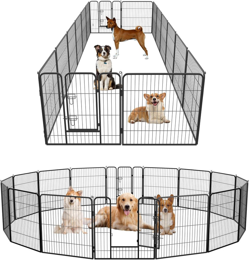 FDW 16 Panel Dog Playpen with Metal Folding Design - 40 Inch Height IndoorOutdoor Heavy Duty Fence for Puppy Exercise Yard or Camping Black