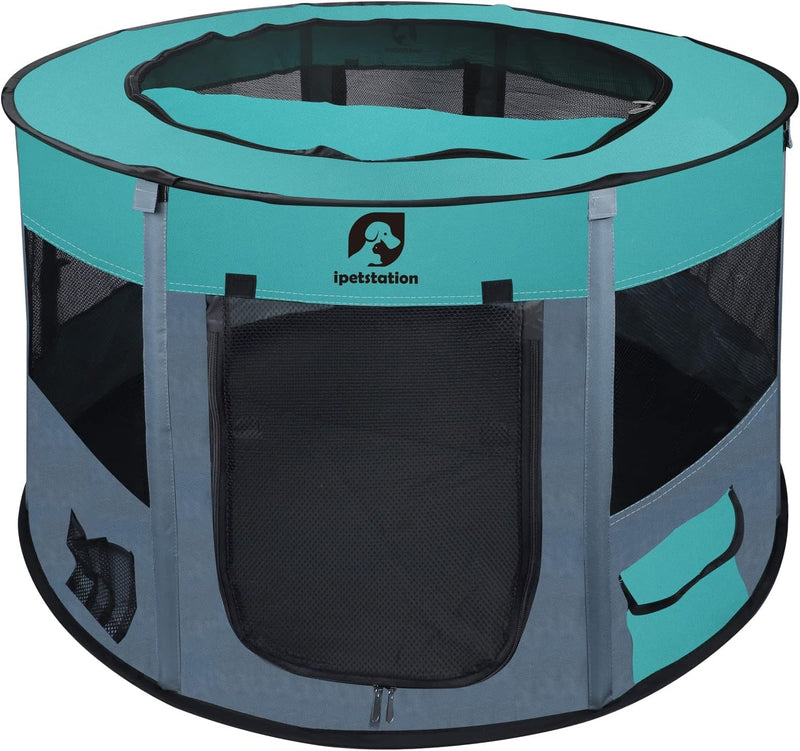 Foldable Portable Dog Playpen - 44 Grey-L with Travel Bowl