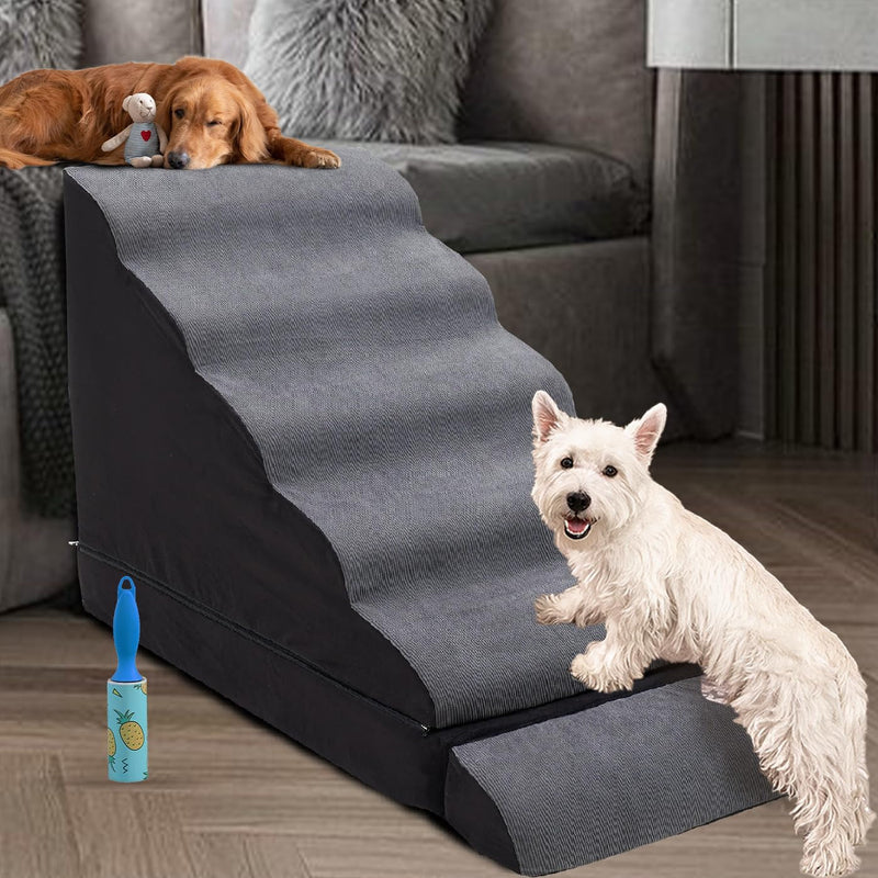 High Bed Dog Stairs for Small and Injured Pets - 34in Wide 7-Tier Non-Slip Steps