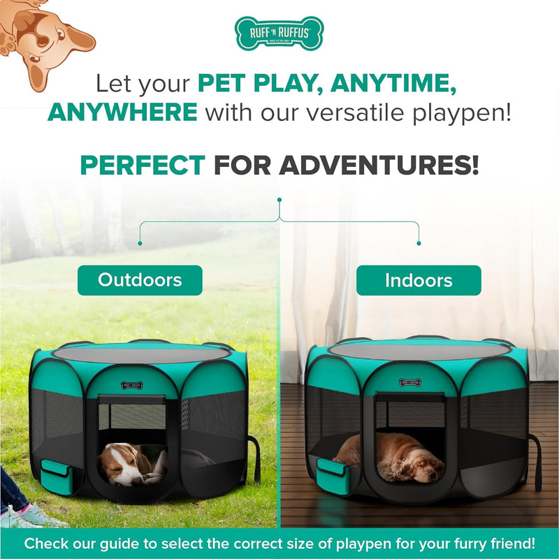 Premium Portable Pet Playpen - IndoorOutdoor Foldable Pen with Water-Resistant UV Shade FREE Case  Travel Bowl Included