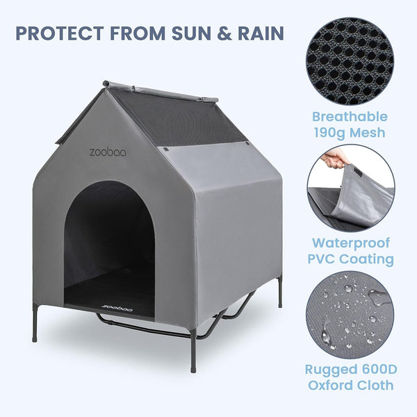 X-Large Waterproof Dog House with Textilene Dog Bed - Grey
