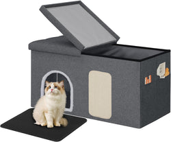 HOOBRO Cat Litter Box Enclosure, 35.4" Hidden Litter Box Enclosure, Cat Litter Box Furniture with Cat Mat, Including Scratching Board and Cat Toy, Waterproof, Easy Assembly, Gray GYZ90MW03