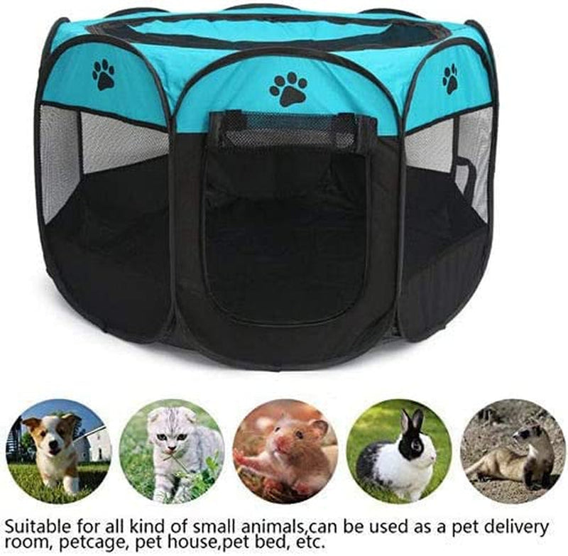 Portable Pet Playpen - Foldable IndoorOutdoor Exercise Kennel with Tent Mesh Cover - Blue S 28x28x18 for DogsCatsRabbits