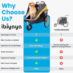 Hercules Large Dog Stroller for Large Dogs and Cats - Foldable Spacious with Pneumatic Tires - BlackYellow