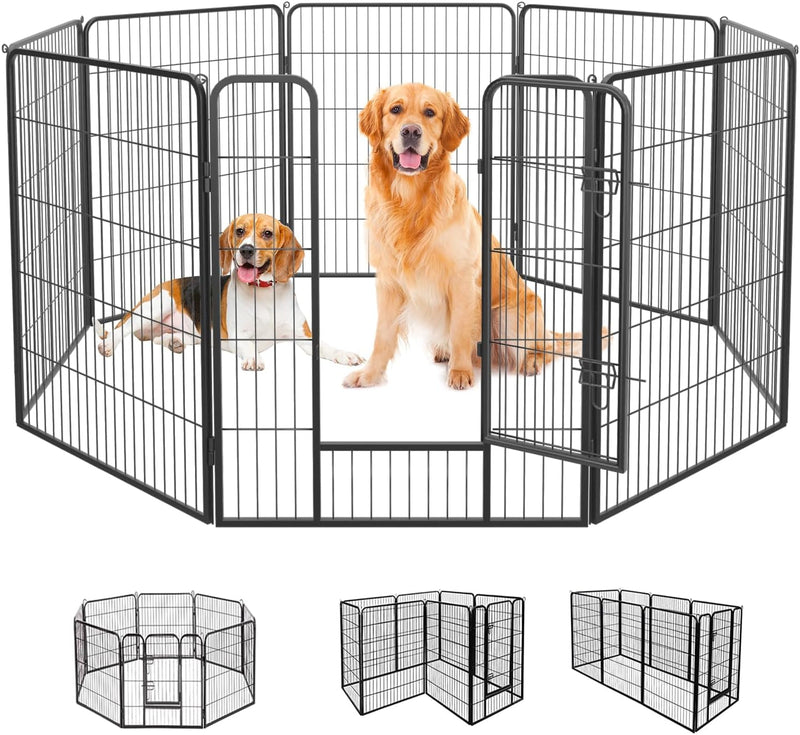 FDW 8-Panel Dog Playpen - Portable Metal Puppy Exercise Pen 24 IndoorOutdoor Folding Kennel Heavy Duty Fence for Yard and Camping Black