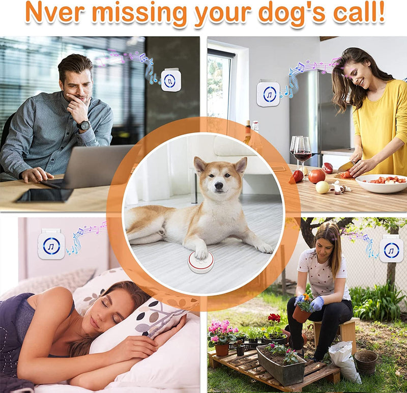 Wireless Dog Doorbell for Potty Training - Touch Button LED Flash 52 Melodies Waterproof 3 Receivers 4 Transmitters