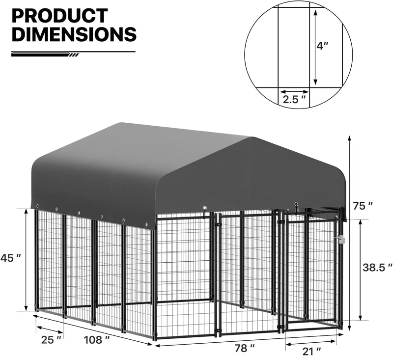 Heavy-Duty Outdoor Dog Kennel with Waterproof Cover and Lock - 625Ft High Expandable Playpen for Large Dogs - 14 Panels