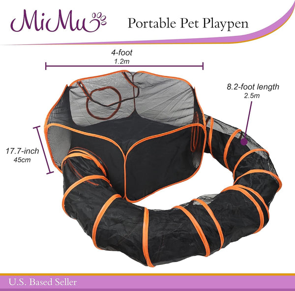 IndoorOutdoor Dog Playpen with Exercise Tunnel and Carrying Case - 4ft Orange Pop-up Playpen for Small Pets