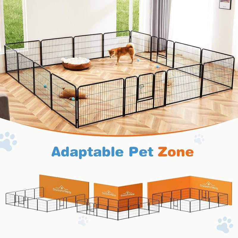 DUMOS Dog Indoor Playpen - 16 Panel 40 Metal Exercise Fence with Door for SmallMediumLarge Dogs OutdoorGardenYardRV Camping