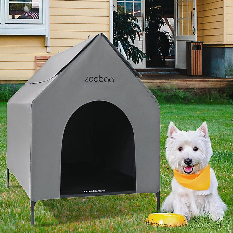 X-Large Waterproof Dog House with Textilene Dog Bed - Grey