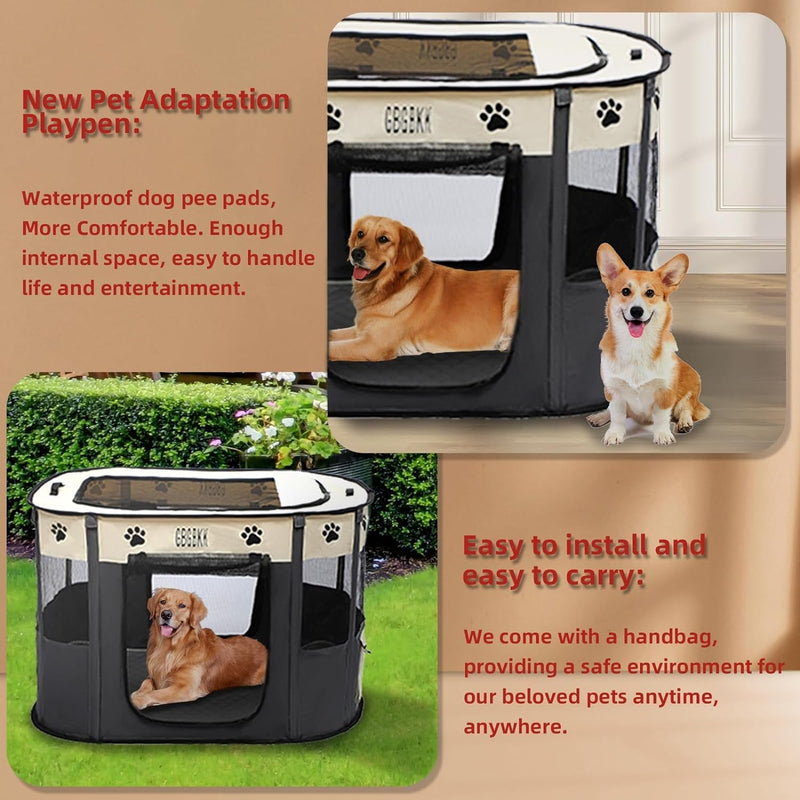 Portable Dog Playpen with Carrying Case and Waterproof Pee Pad - White