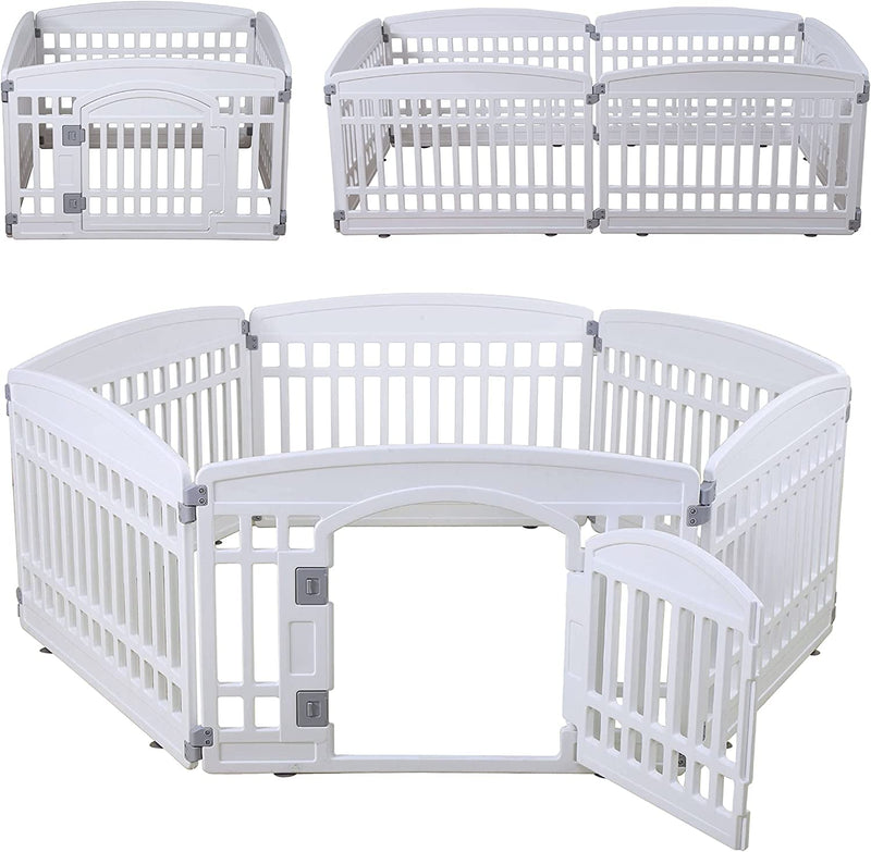 Pet Playpen for Dogs - IndoorOutdoor Heavy Duty Exercise Pen for Small Pets - Folding 6 Panel Fence White