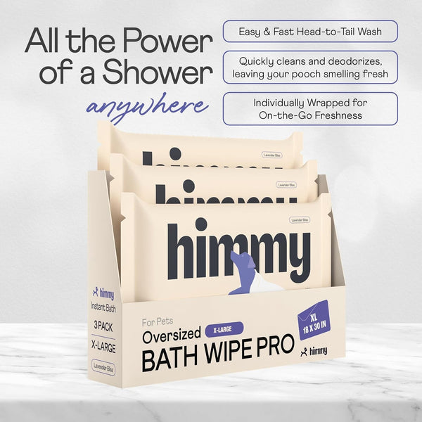 Himmy XL Pet Wipes for Dogs and Cats – 18” X 30” Bath Wipes for Cleaning, Deodorizing, Conditioning, Anti-Itch Grooming, Wet Dog Wipes for Paws, Butt, Ear, Eye, Face Whole Body Lavender